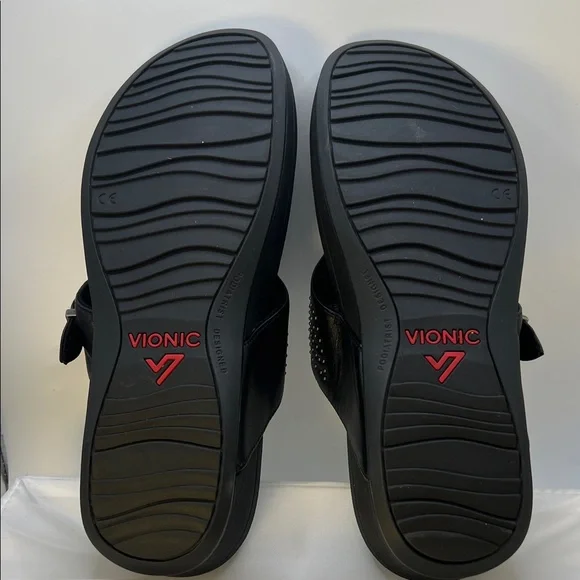 Vionic Black Studded Wedge Sandals-Women's-Size 9-Casual-Comfy-Vacation-Adjust - Picture 11 of 16